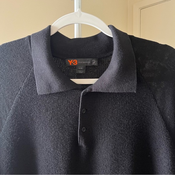 Adidas Y-3 by Yohji Yamamoto Knit Polo Shirt Black Size L - Picture 4 of 10
